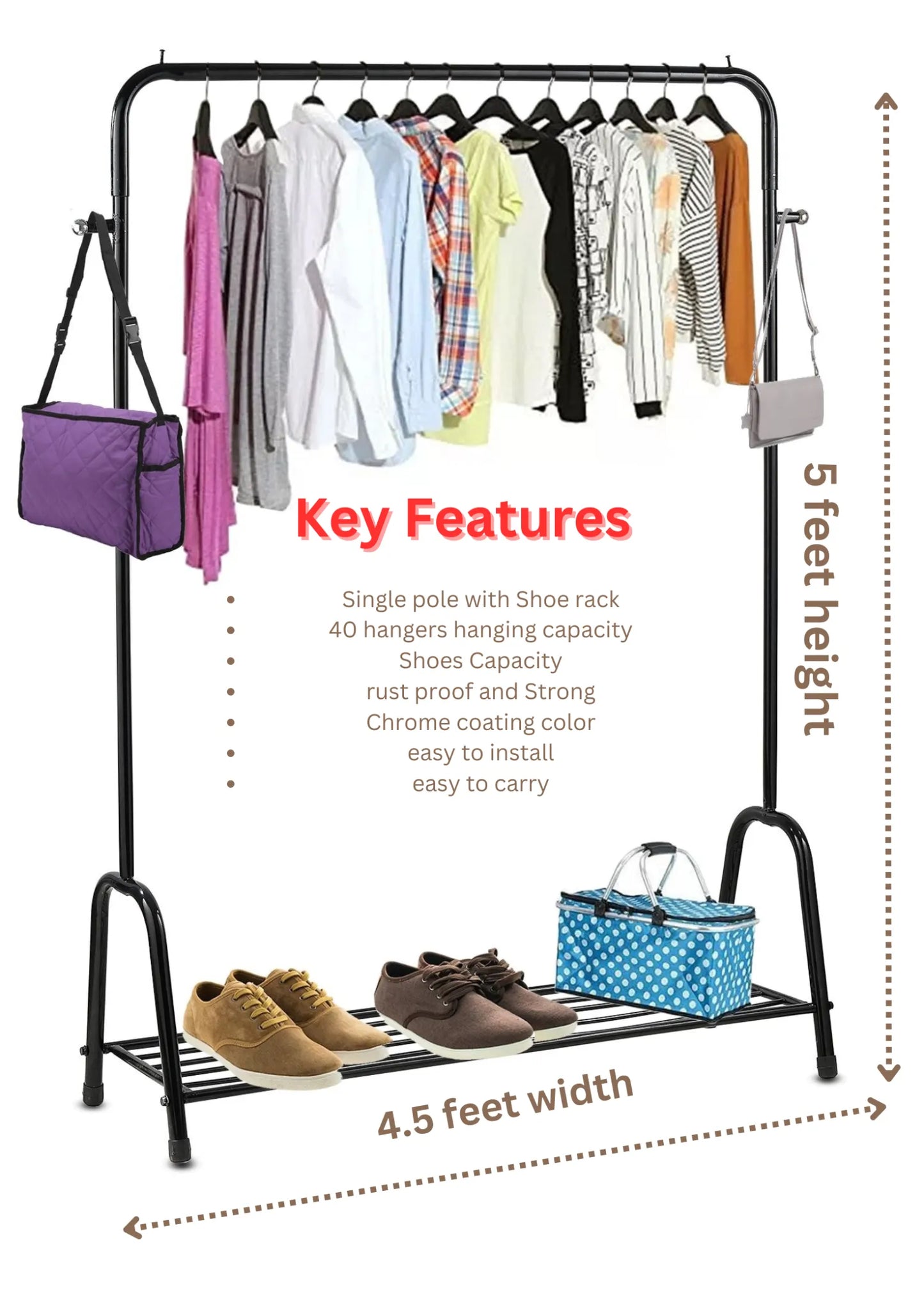 Hanging stand for clothes shoes garments