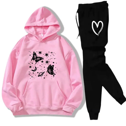 Butterfly printed tracksuit for girls and  cozy hoodie